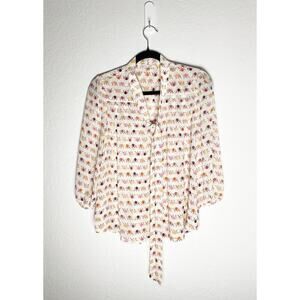 Under Skies Women's Button Up Tie Front Top Blouse Elephant Print‎ 3/4 Sleeves